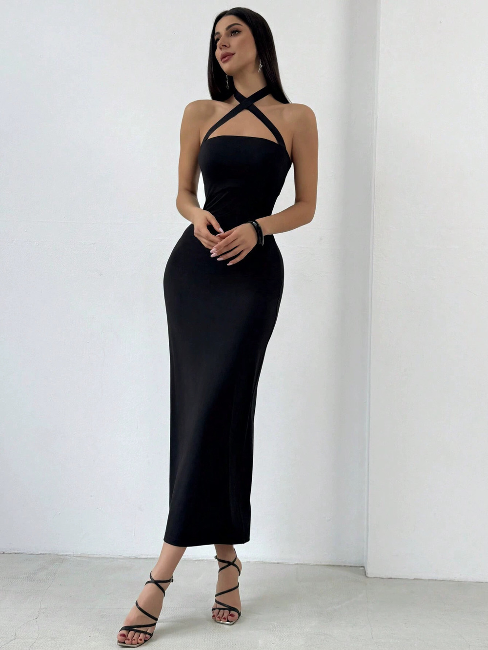 ZARA Summer Solid Knit Halter Backless High Waist Bodycon Maxi Dress
